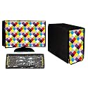 Stylish Printed 3 in 1 Dust Proof Computer/Desktop Cover Set | Set of 3 - Desktop CPU Keyboard Covers | Colorful Block - 22 Inch