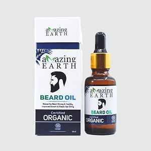 amazing earth certified organic beard growth oil for men  patchy beard solution  fast beard growth  soft amp thick beard  organic natural oils  non-sticky daily use 30ml