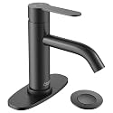 AMAZING FORCE Bathroom Faucet Matte Black Bathroom Sink Faucet Black with Pop-up Sink Drain Assembly & Deck Plate Single Hole Bathroom Faucet Single Handle