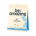 BE AMAZING Pre Workout Powder, Vegan Supplement with 125mg Natural Caffeine, Ashwagandha and Adaptogens, Sugar Free Drink Mix for Men and Women, Gluten Free, Non GMO, Sour Blue Gummy, 30 Servings