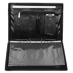 amazinghind leatherette material professional file folders for certificates documents holder with 2 rings 6 leafs black file with handle