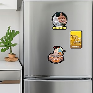 rishikesh varanashi ayodhya religion place fridge magnets- set of 3  travel souvenir  refrigerator magnet  gifts  decorative items for kitchen fridge magnets set  multicolor fm_88