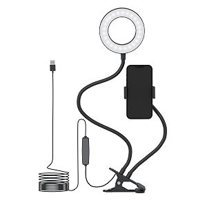 amazon basics 35 inches led selfie ring light stands with phone holder flexible arm desk mount clamp for live stream makeup online meetings recording photography usb reading light  3 color