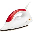 amazon basics 1000 Watts Dry Iron with Non-Stick Soleplate | Stainless Steel Base | Ergonomic | Red and White