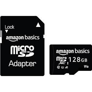 amazon basics 128 gb micro sd card with adapter  upto 120 mbs  class 10  u1 c10 v10 speed classes