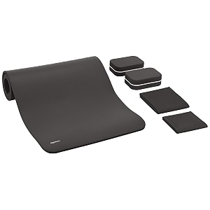 amazon basics 13 mm thick nbr yoga mat yoga belt 2 blocks amp 2 fast drying towels - 6 piece set black