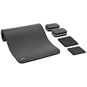 AmazonBasics 13 mm Thick Yoga Mat, Yoga Belt, 2 Blocks &amp; 2 Fast Drying Towels - 6 Piece Set, Grey