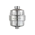 Amazon Basics Ceramic 15 Stage Shower Filter for Hard Water (Chrome) with Extra Cartridge (White)