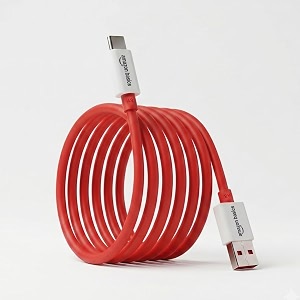 amazon basics 80w usb-a to usb-c fast charging cable 1m length up to 480 mbps data transfer speed built-in emark smart chip compatible with oneplus and other devices red