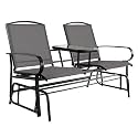 Amazon Basics 2-Person Outdoor Patio Textilene Glider Chair with Tempered Glass Table, 30.3"D x 56.5"W x 36.2"H, Black