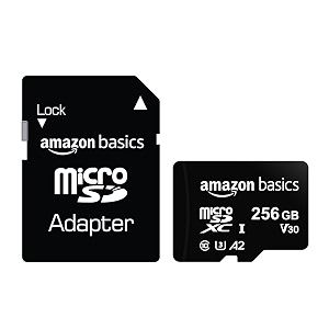 amazon basics 256gb microsdxc memory card with full size adapter 100mbs u3