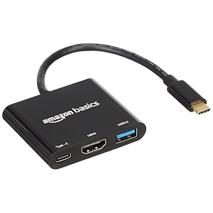 amazon basics 3-in-1 usb type c adapter to project screen of your usb type-c enabled device on a large screen of any hdmi monitor like tv projector black