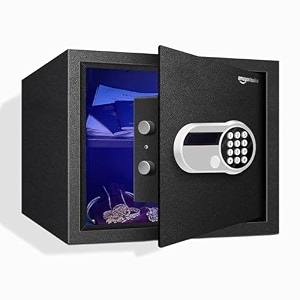 amazon basics 30 litres digital safes for hotel amp office - digital lock 3-in-1 unlocking locker safe with motorized door locking mechanism  size  32 h x 40 w x 32 dcm  black  weight 13 kgs