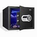 Amazon Basics 30 Litres Digital Safes for Hotel &amp; Office - Digital Lock 3-in-1 unlocking |locker safe with Motorized Door Locking Mechanism | Size : 32 H x 40 W x 32 D(cm) | Black | Weight: 13 Kgs
