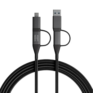 amazon basics 4-in-1 braided cable with usb-a micro usb and type c  65w charging cable with 480mbps data transfer speed all-purpose charging amp data cable 12m tangle free