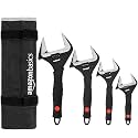 Amazon Basics 4-Piece Wide Jaw Adjustable Wrench Set with Soft Grip, Includes: 6-inch (150mm), 8-inch (200mm), 10-inch (250mm), 12-inch (300mm)