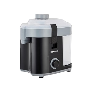 amazon basics 450 w centrifugal juicer with pusher removable pulp container ss mesh filter amp 3 speed settings  for juicing fruits vegetables amp more isi-marked black