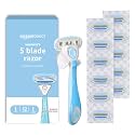 Amazon Basics 5-Blade Razor Handle for Women,Includes Cartridges and Shower Hanger,14 Piece Set,Blue,12 Count (Pack of 12)