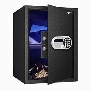 amazon basics 50 litres digital safes for home amp office - digital lock 3-in-1 unlocking  locker safe with motorized door locking mechanism  size  50 h x 35 w x 33 dcm  black  weight 17 kgs