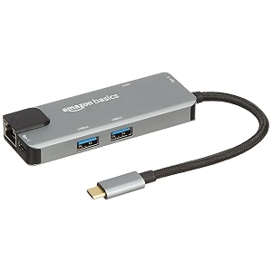 amazon basics 6-in-1 usb c hub multiport adapter usb c hub to 4k 30hz hdmi 1gbps ethernet 100w power delivery type c data port 2 usb 30 ports black