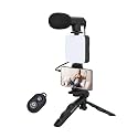 Amazon Basics 6-in-1 Vlogging Kit for All Phones | Tripod, LED Video Light, Cardioid Microphone, Phone Clip, Bluetooth Remote & Microphone Cable | Useful for Live Broadcasting, Video Calling