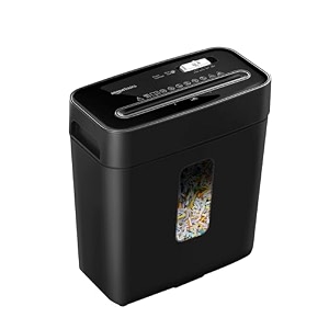 amazon basics 6-sheet cross cut paper and credit card shredder  115 liter waste basket capacity for office and home usage  1 year brand warranty