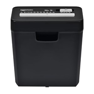 amazon basics 6-sheet strip cut paper amp credit card shredder 10 liter waste basket capacityfor office and home usage 1 year brand warranty