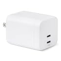 Amazon Basics 65W Fast Charging GaN USB-C Wall Charger, 2-Port for Laptops, Tablets, Phones, Compact Travel-Friendly Size, White