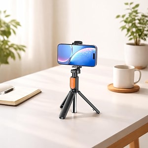 amazon basics bluetooth-enabled extendable selfie sticktripod with wireless remote 360-degree adjustable compatible with iphone and android smart phones black