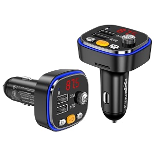 amazon basics bluetooth fm transmitter for car  wireless music streaming  radio adapter  hands-free calling  micro sd  usb playback  34a dual usb fast charging supports all smartphones black