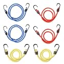 Amazon Basics Flat Bungee Cord with Heavy-Duty Iron Hooks | Super Elastic Rubber Strap with Scratch-Resistant Coating & Color-Coded Size System (Red, Blue and Yellow)
