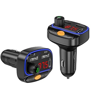 amazon basics car bluetooth device with fm transmitter  7 colour led lights  6 equalizer presets  dual usb  type c charger  usb mp3 audio playback  voice assistant
