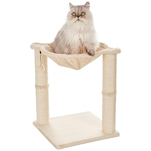 amazon basics cat tree with hammock and scratching posts  for indoor cats amp kittens  cat tower  cozy bed-time basket  485 x 485 x 43 cm  beige