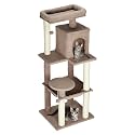 Amazon Basics Cat Tree | 51-Inch | Plush Multi-Level Cat Condo | 10 Scratching Posts | 1 Caves | 2 Pompoms | Dark Beige Color | 1 Hammock | Sisal Rope | XL