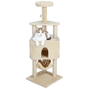amazon basics cat tree natural sisal rope with three floor tower furry hanging ball light beige l