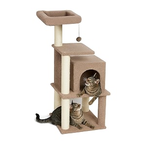 amazon basics cat tree natural sisal rope with three floor tower furry hanging ball light beige with white rope l
