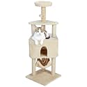 Amazon Basics Cat Tree Natural Sisal Rope with Three Floor Tower Furry Hanging Ball, Light Beige (L)
