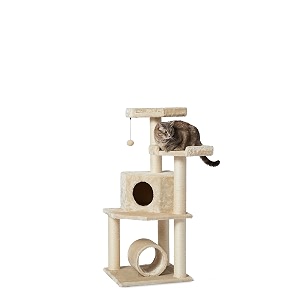 amazon basics cat tree tower with tunnel and scratching post  495 x 495 x 112 cm  beige