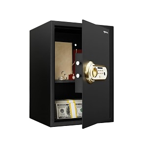 amazon basics digital safe with biometric keypad  metal safe locker for home office hotel  gross capacity - 58l net - 51l black
