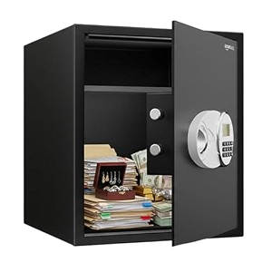 amazon basics digital safe with keypad  metal safe locker with lcd display for home office hotel  gross capacity - 58l net - 51l black