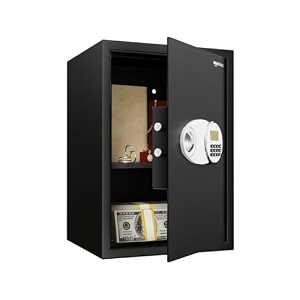 amazon basics digital safe with keypad  metal safe locker with lcd display for home office hotel  gross capacity - 58l net - 51l black