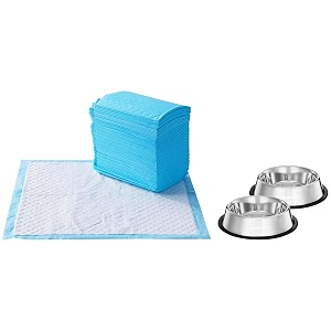 amazon basics dog pee pads with leak-proof quick-dry design for potty training heavy duty absorbency regular size 24 x 23 inches - pack of 80 amp pet feeding bowl 700 ml set of 2