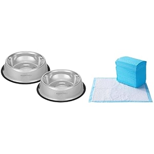 amazon basics dog pee pads with leak-proof quick-dry design for potty training heavy duty absorbency regular size 24 x 23 inches - pack of 80 amp stainless steel pet feeding bowl1800mlset of 2