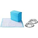 Amazon Basics Dog Pee Pads with Leak-Proof Quick-Dry Design for Potty Training, Heavy Duty Absorbency, Regular Size, 24 x 23 Inches - Pack of 80 & Pet Feeding Bowl 700 ml (Set of 2)