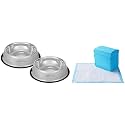 Amazon Basics Dog Pee Pads with Leak-Proof Quick-Dry Design for Potty Training, Heavy Duty Absorbency, Regular Size, 24 x 23 Inches - Pack of 80 &amp; Stainless Steel Pet Feeding Bowl,1800ml,(Set of 2)