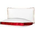Amazon Basics Down Alternative Microfiber Bed Pillow with Satin Gusset | 71 x 43 cm with 5 cm Gusset | Pack of 2 | Ultra-Soft &amp; Supportive | Decorative Red Stripe | Machine Washable (White &amp; Red)