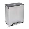 Amazon Basics Dual Compartment Recycling Trash Can with Soft-Close Lid, Fingerprint Resistant, Removable Liner Buckets, 60 Liters, Rectangular, Grey, Silver