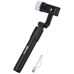 amazon basics bluetooth extendable selfie sticks with wireless remote light amp tripod stand compatible with iphoneoneplussamsungoppovivo and all phones