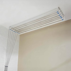 amazon basics stainless steel heavy duty ceiling cloth dryer 6 pipes x 8 feet  uv-protected ropes amp pulley system  space-saving drying stand for balcony