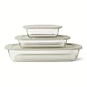 Amazon Basics Glass Baking Dishes with BPA-Free Lids, 6-Piece Bakeware Set, Borosilicate Glass, Oven-Safe up to 752°F, Non-Slip and Stackable, Dishwasher-Safe, Linen Gray